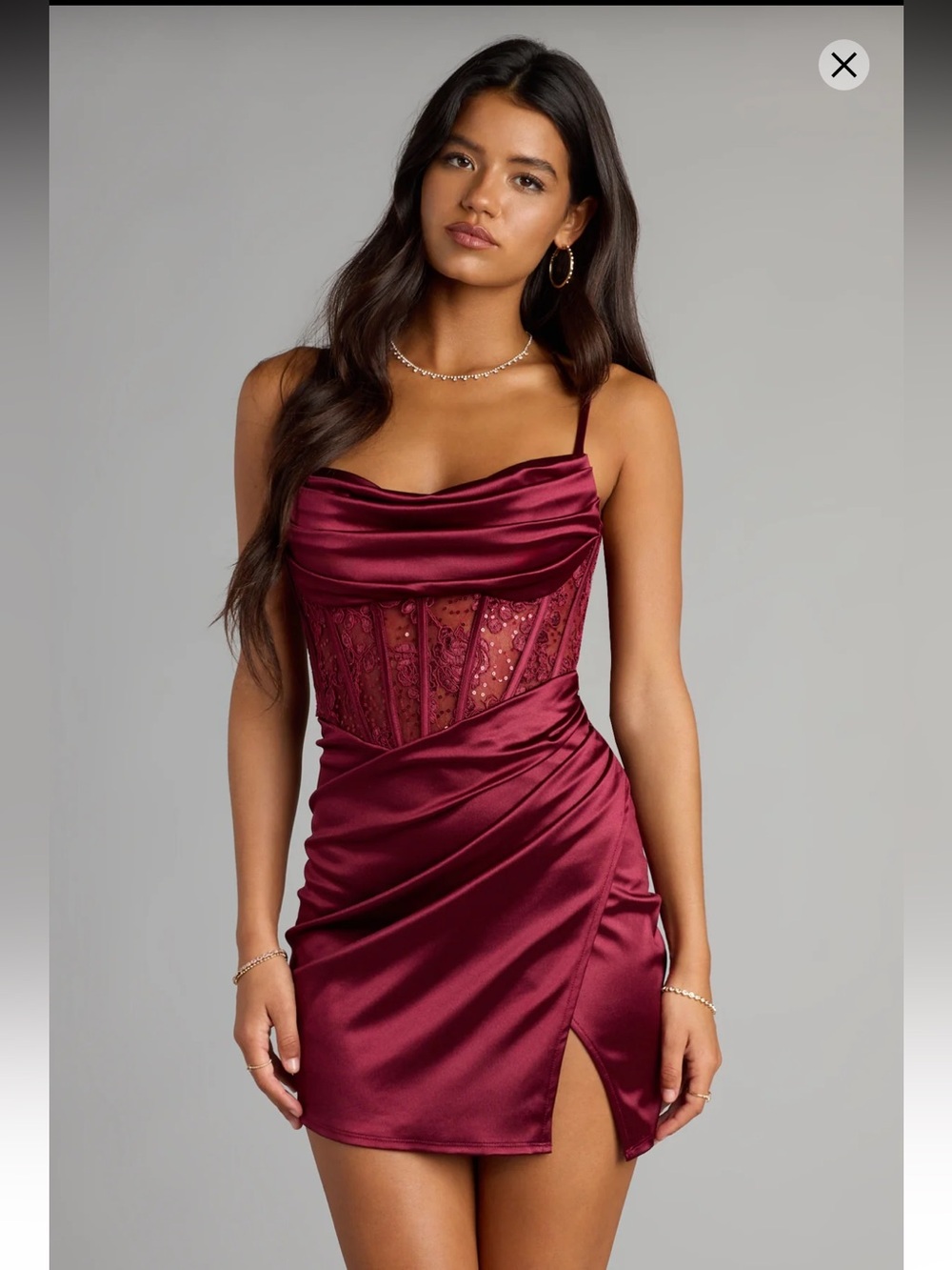 NWT Windsor “Hillary” Burgundy Satin Lace Corset Mini Dress - Size XS